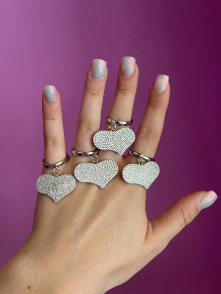 Anello BIG HEART LUCE rodio regolabile
