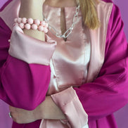 Wu Ming - Cardigan Bomber in crêpe fucsia e interno raso rosa