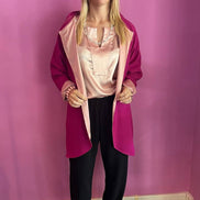 Wu Ming - Cardigan Bomber in crêpe fucsia e interno raso rosa