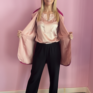 Wu Ming - Cardigan Bomber in crêpe fucsia e interno raso rosa