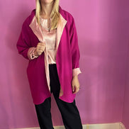 Wu Ming - Cardigan Bomber in crêpe fucsia e interno raso rosa