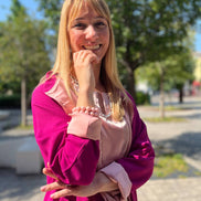 Wu Ming - Cardigan Bomber in crêpe fucsia e interno raso rosa