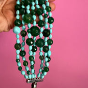 MAGNIFICO Bracciale multifili - 7 file - turchese agata e giada