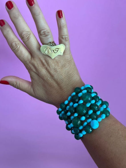 MAGNIFICO Bracciale multifili - 7 file - turchese agata e giada