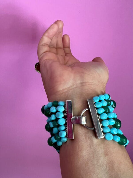 MAGNIFICO Bracciale multifili - 7 file - turchese agata e giada
