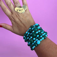 MAGNIFICO Bracciale multifili - 7 file - turchese agata e giada