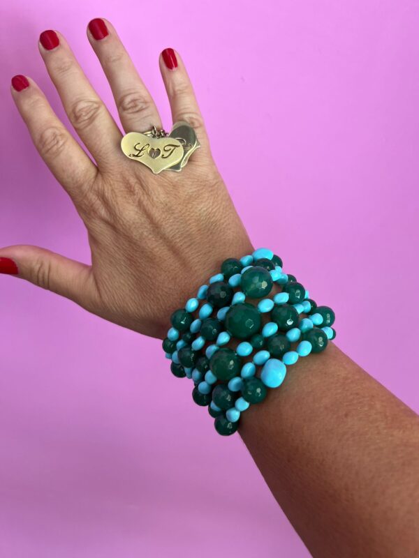 MAGNIFICO Bracciale multifili - 7 file - turchese agata e giada