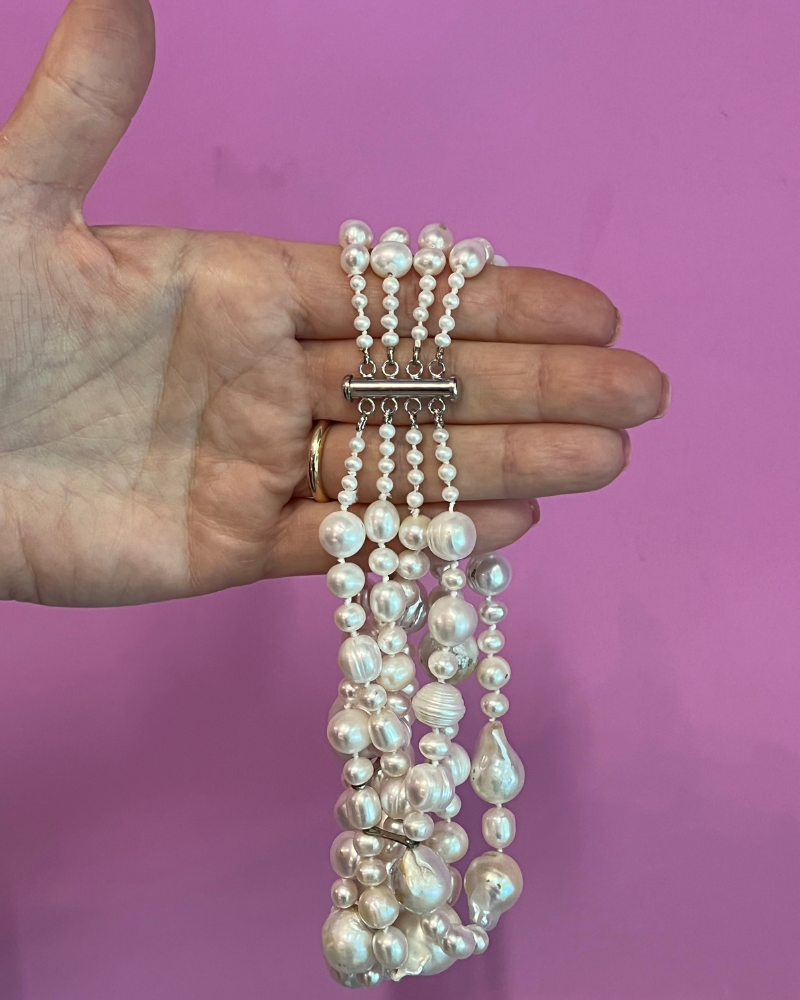 Collier argento 925 con 4 giri perle coltivate barocche
