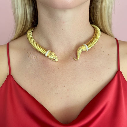 Collana Tubogas Viper  Snake con zirconi argento 925 placcato oro giallo