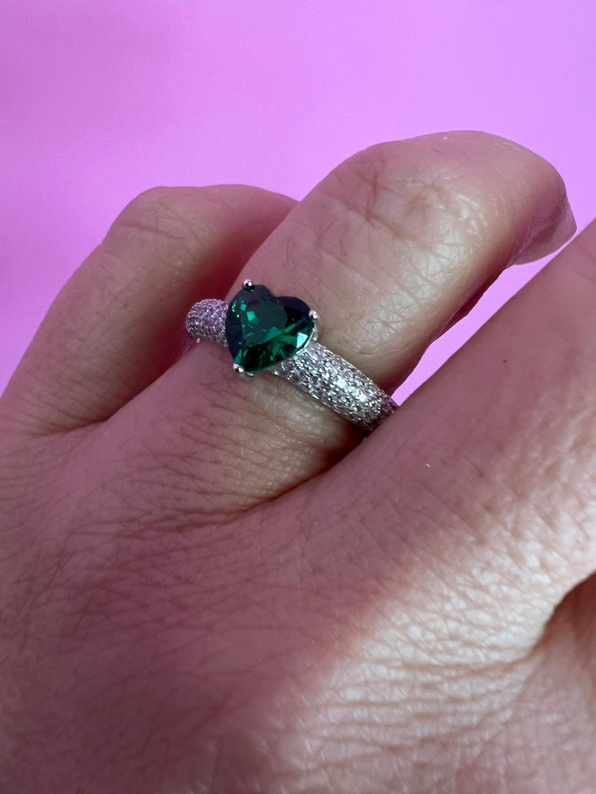 Anello MON COEUR rodio con zirconi bianchi/verde