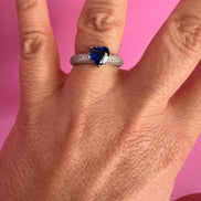 MON COEUR RING 925 rodhium silver ring with white zircons and zephyr heart zirconium
