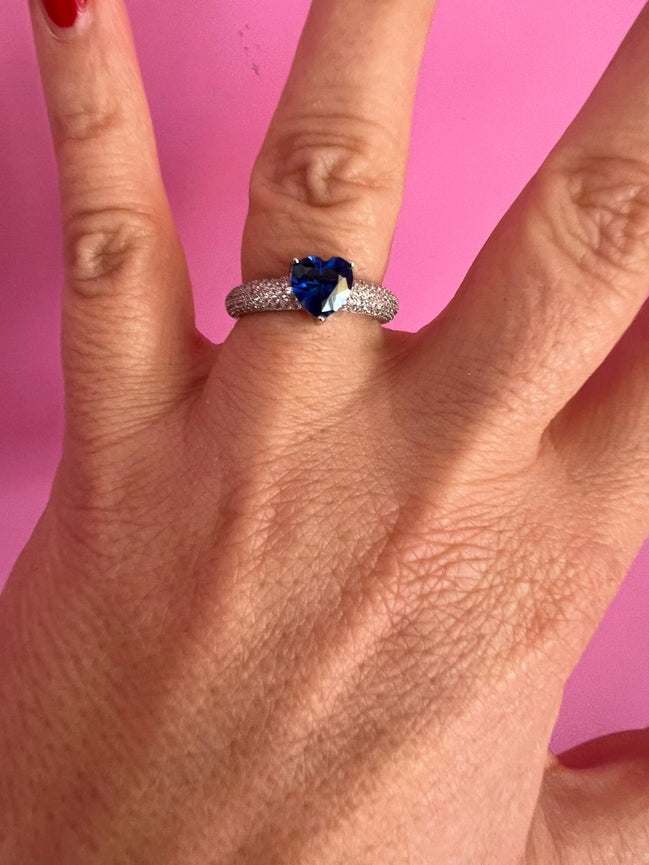MON COEUR RING 925 rodhium silver ring with white zircons and zephyr heart zirconium