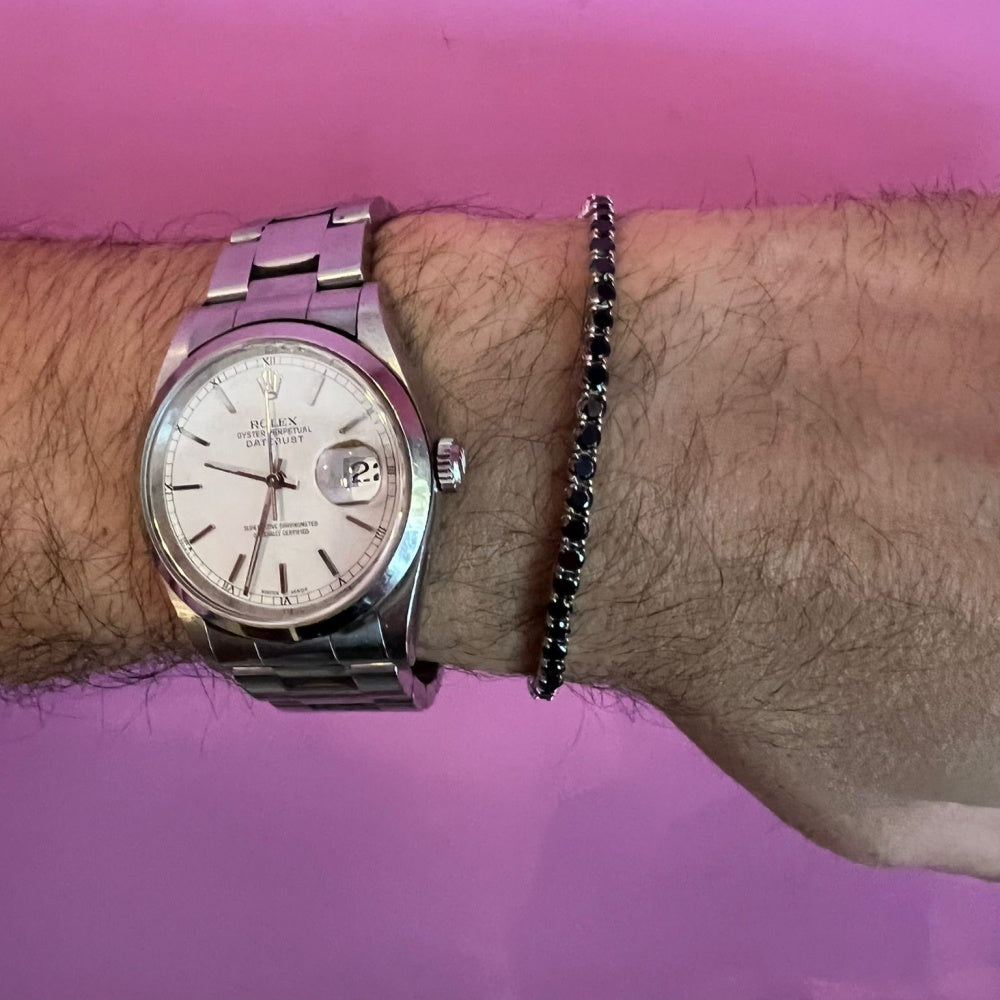 Tennis  - UOMO -bracciale argento 925 rodio con zirconi neri
