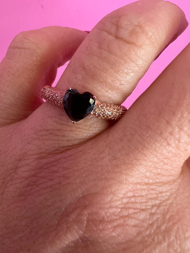 Anello MON COEUR oro rosa con zirconi bianchi/nero