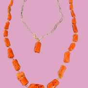 Collezione Mediterranea - Collana corallo rosso e catena rettangolare argento rosé