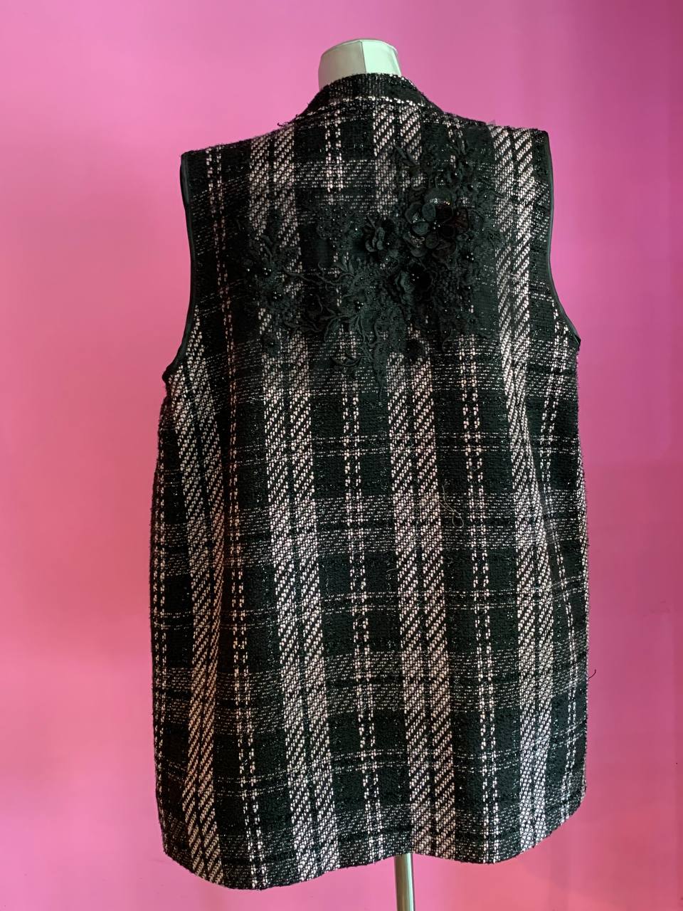 Deauville Gilet tartan nero e lilla