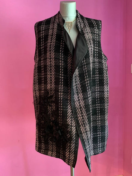 Deauville Gilet tartan nero e lilla