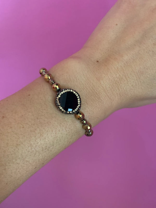 Braccialetto  Bisette ematite oro con onice