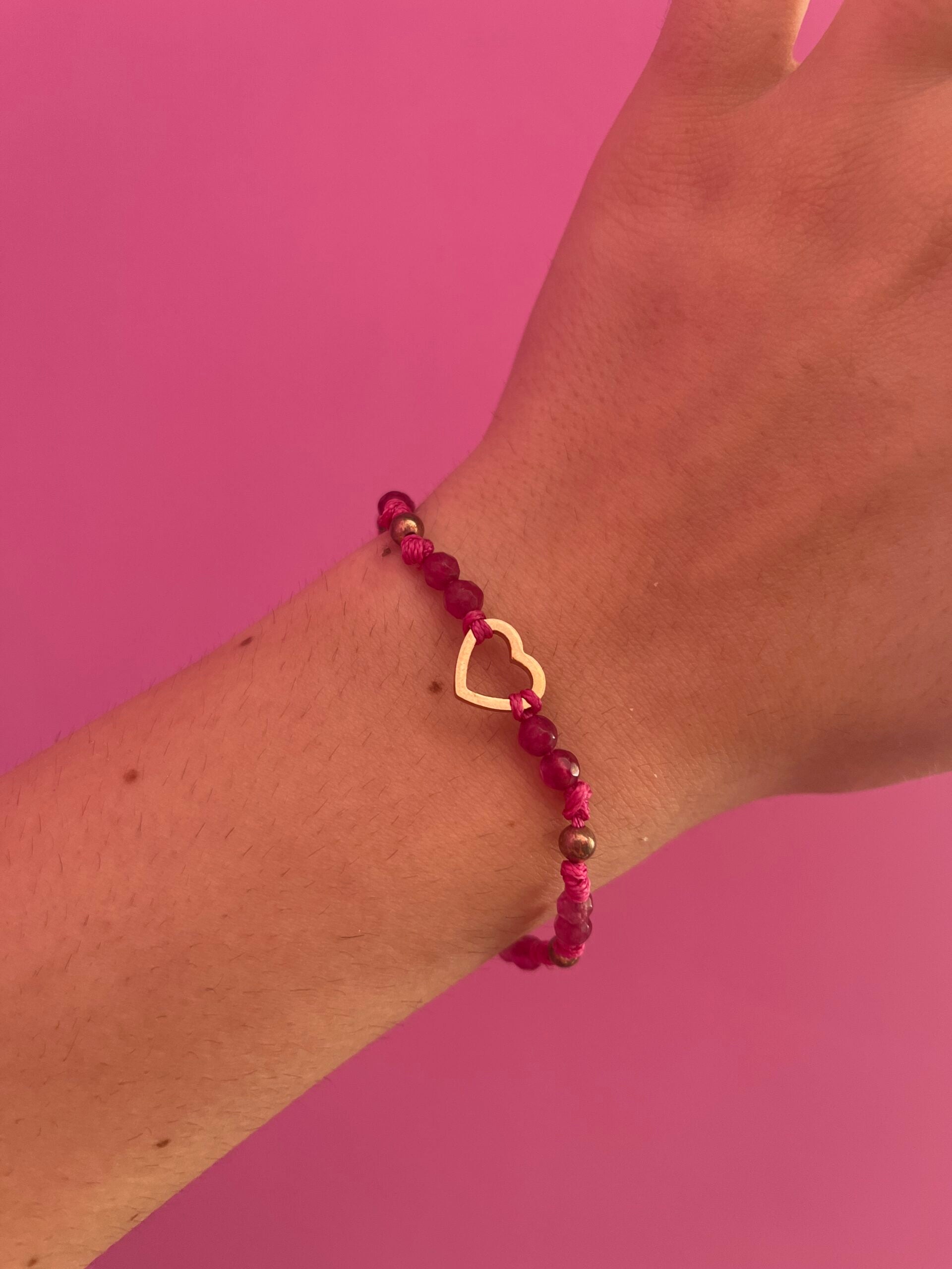 NODINI - Bracciale con giada fucsia e cuore