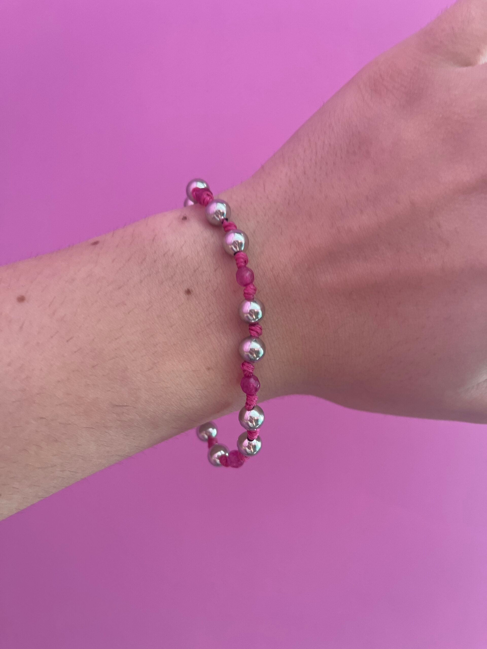 NODINI - Bracciale con giada fucsia e argento 925