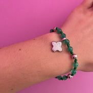 NODINI - Bracciale con giada verde e quadrifoglio