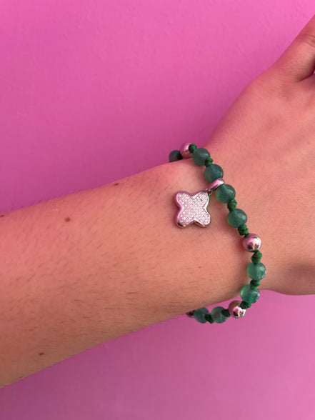 NODINI - Bracciale con giada verde e quadrifoglio