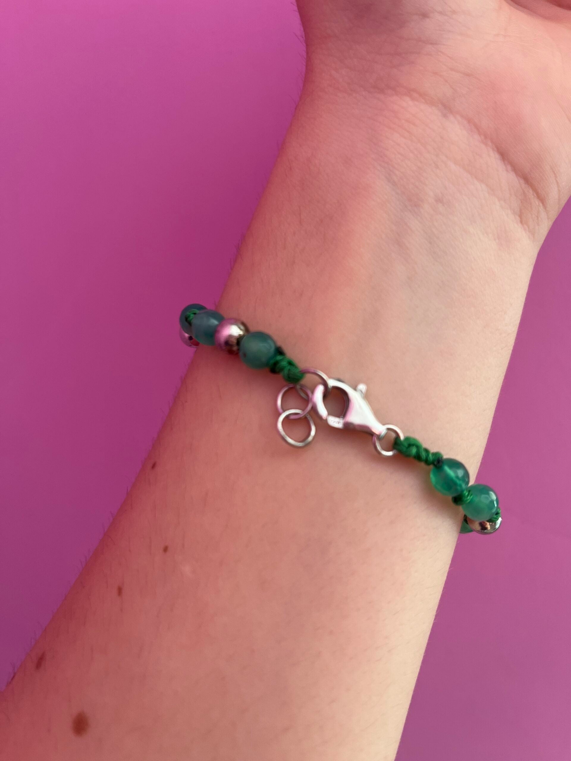 NODINI - Bracciale con giada verde e quadrifoglio
