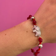 NODINI - Bracciale con giada rossa e elefante