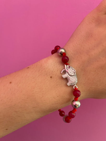 NODINI - Bracciale con giada rossa e elefante