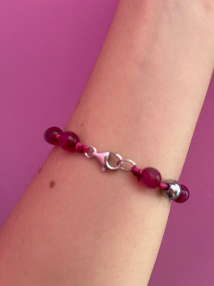 NODINI - Bracciale con giada fucsia e stella