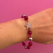 NODINI - Bracciale con giada fucsia e stella
