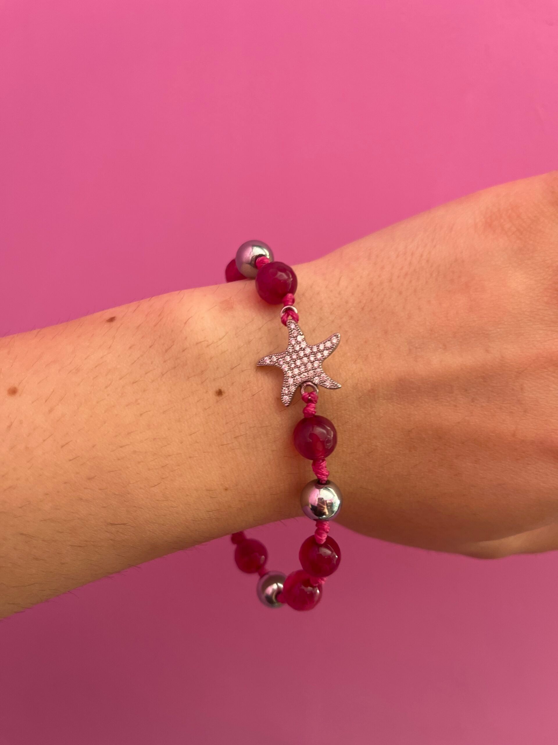 NODINI - Bracciale con giada fucsia e stella