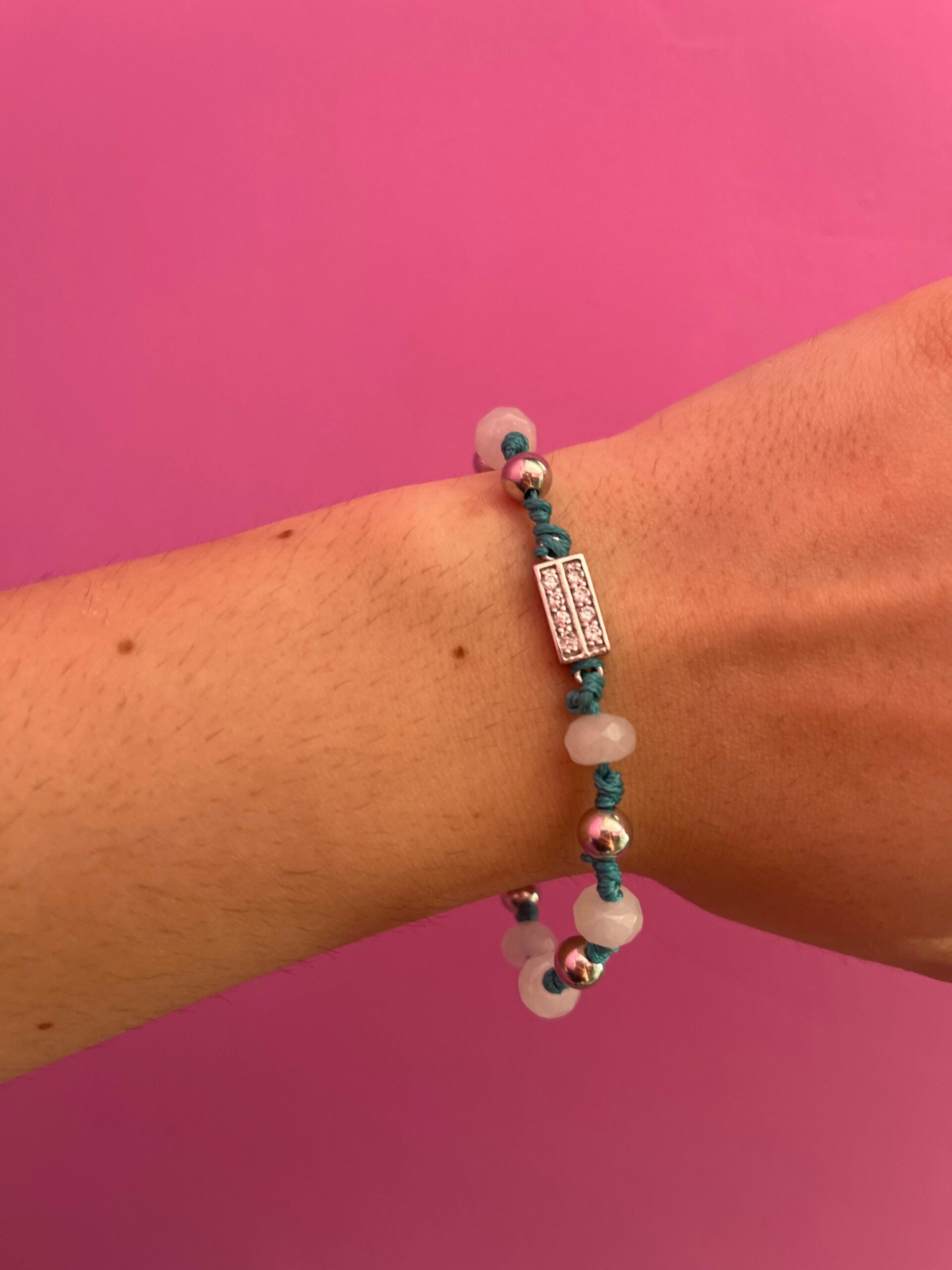 NODINI - Bracciale con cordino azzurro e zirconi