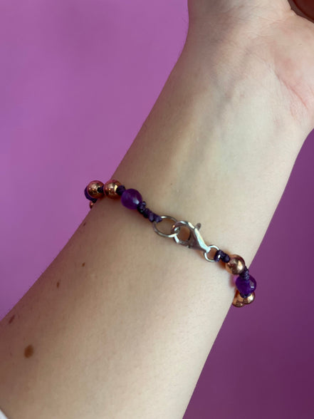 NODINI - Bracciale con ametista e argento 925 placcato oro rosa
