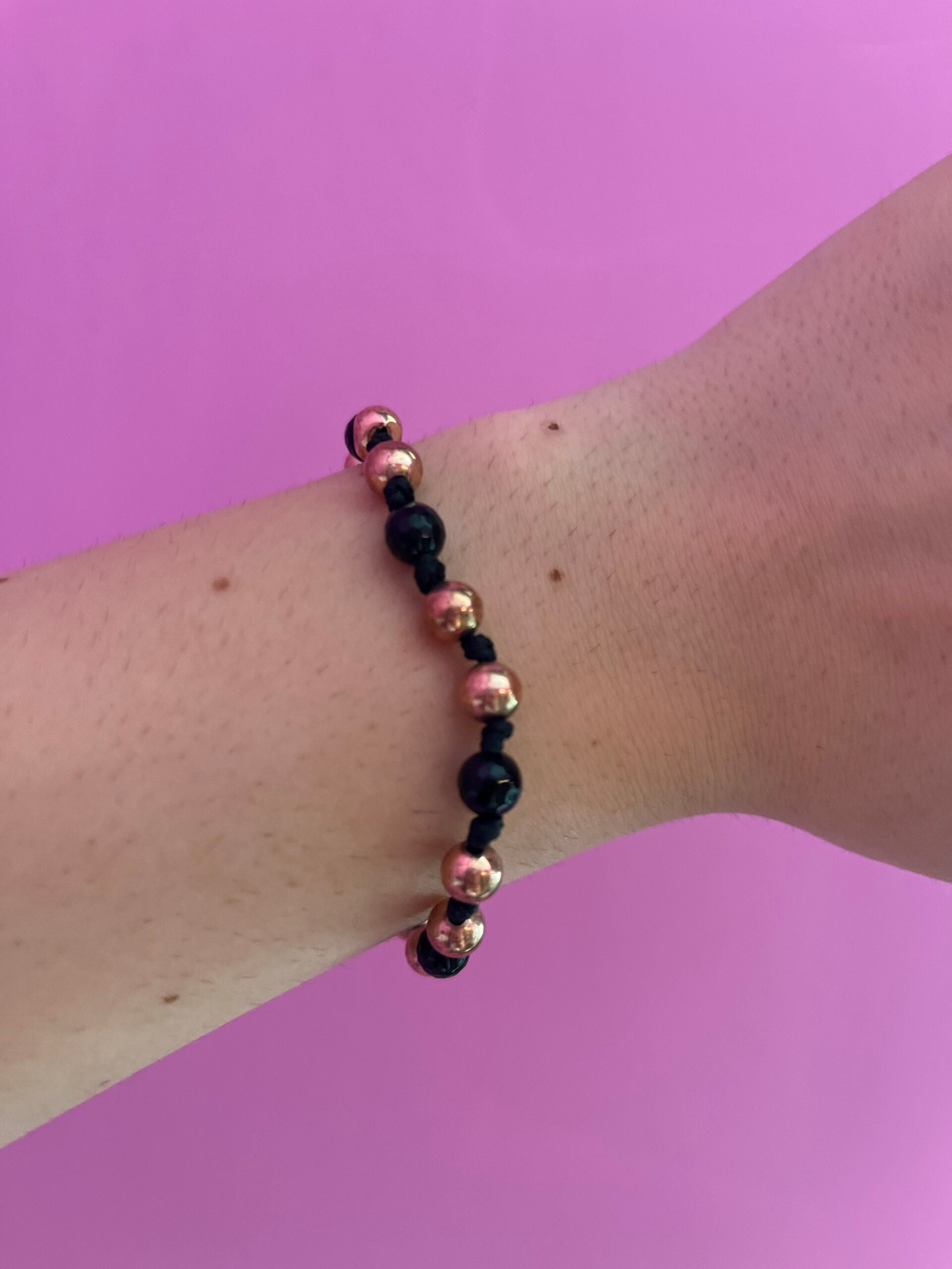 NODINI - Bracciale con onice e argento 925 placcato oro rosa