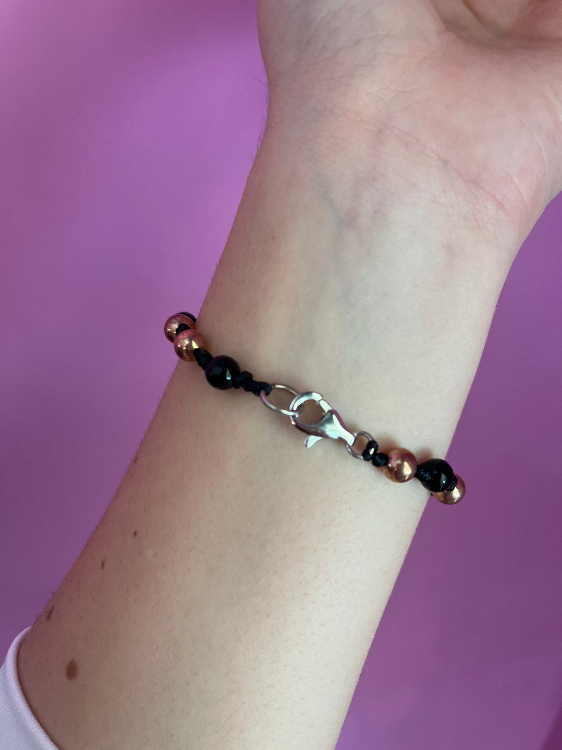 NODINI - Bracciale con onice e argento 925 placcato oro rosa