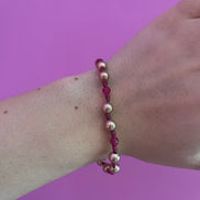 NODINI - Bracciale con giada fucsia e argento 925 placcato oro rosa