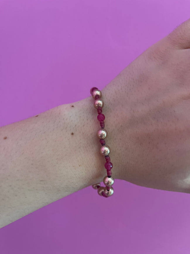 NODINI - Bracciale con giada fucsia e argento 925 placcato oro rosa