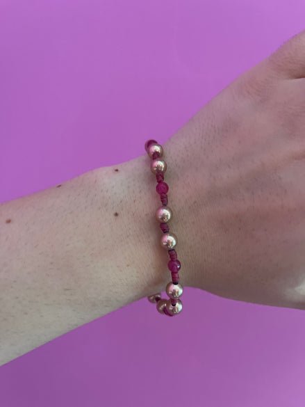 NODINI - Bracciale con giada fucsia e argento 925 placcato oro rosa