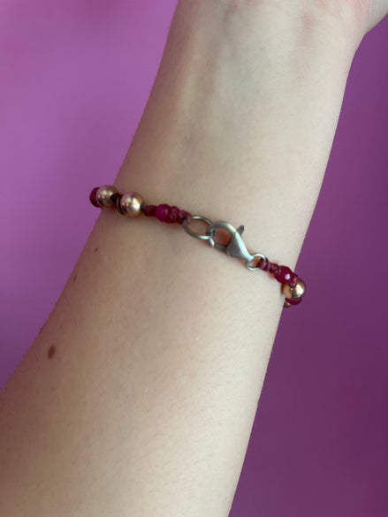 NODINI - Bracciale con giada fucsia e argento 925 placcato oro rosa