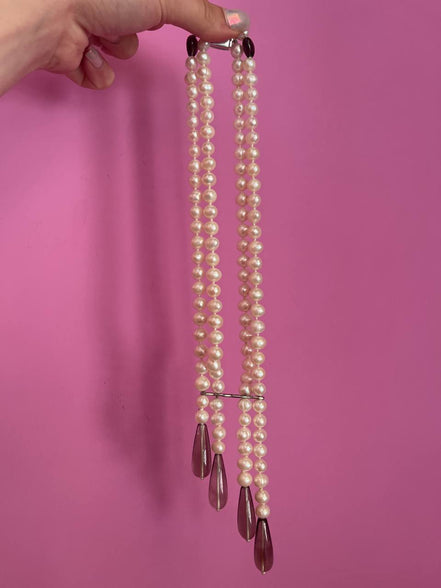 LILY - Collana 2 fili perle coltivate e gocce topazio fumé
