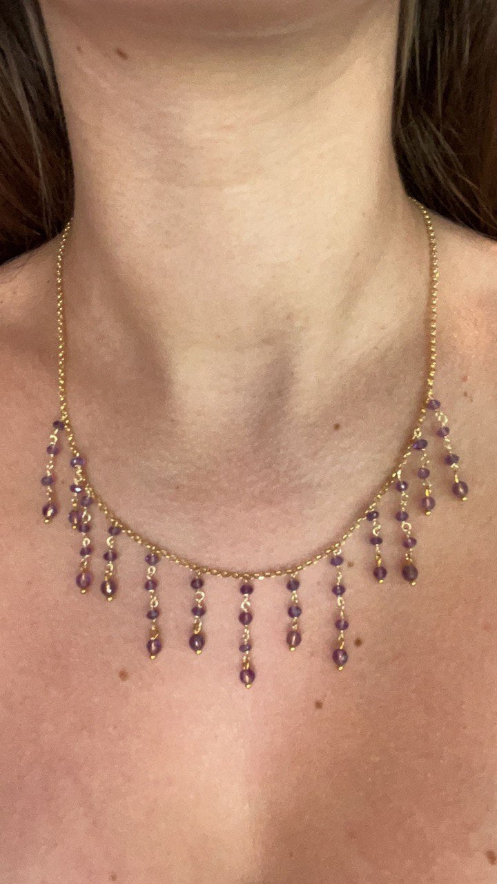 Collana cascata Ametista -  argento 925 oro giallo