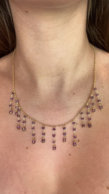 Collana cascata Ametista -  argento 925 oro giallo