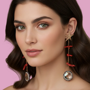 Collezione mediterranea - Orecchini stella marina corallo rosso e marcasite