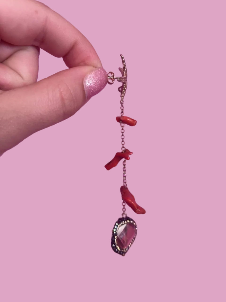 Collezione mediterranea - Orecchini stella marina corallo rosso e marcasite
