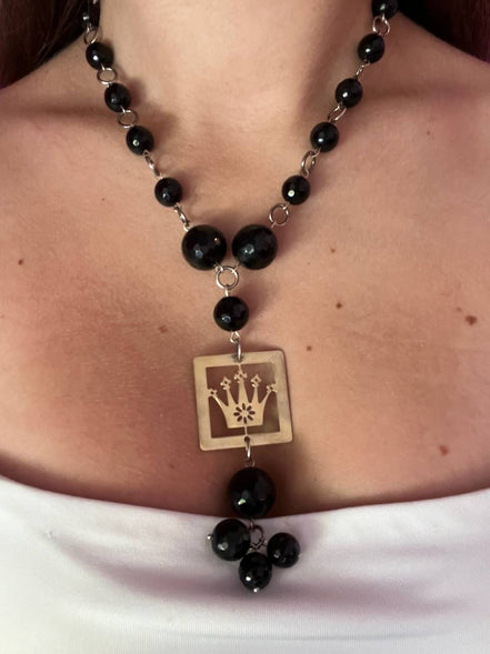 Collier onice e pendente corona in argento 925