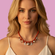 MEDITERRANEA Collier corallo rosso con ciondoli argento 925 rodio