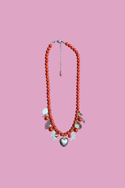 MEDITERRANEA Collier corallo rosso con ciondoli argento 925 rodio