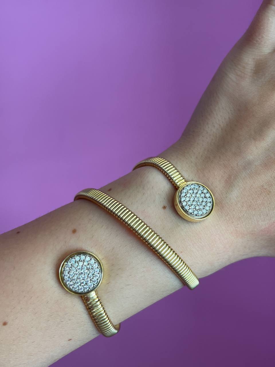 Bracciale slim Tubogas triplo con cerchi zirconi