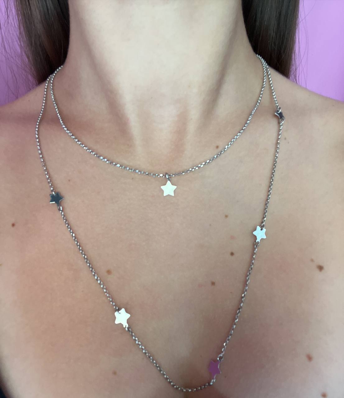 Collana doppio giro argento 925  rodio con stelline